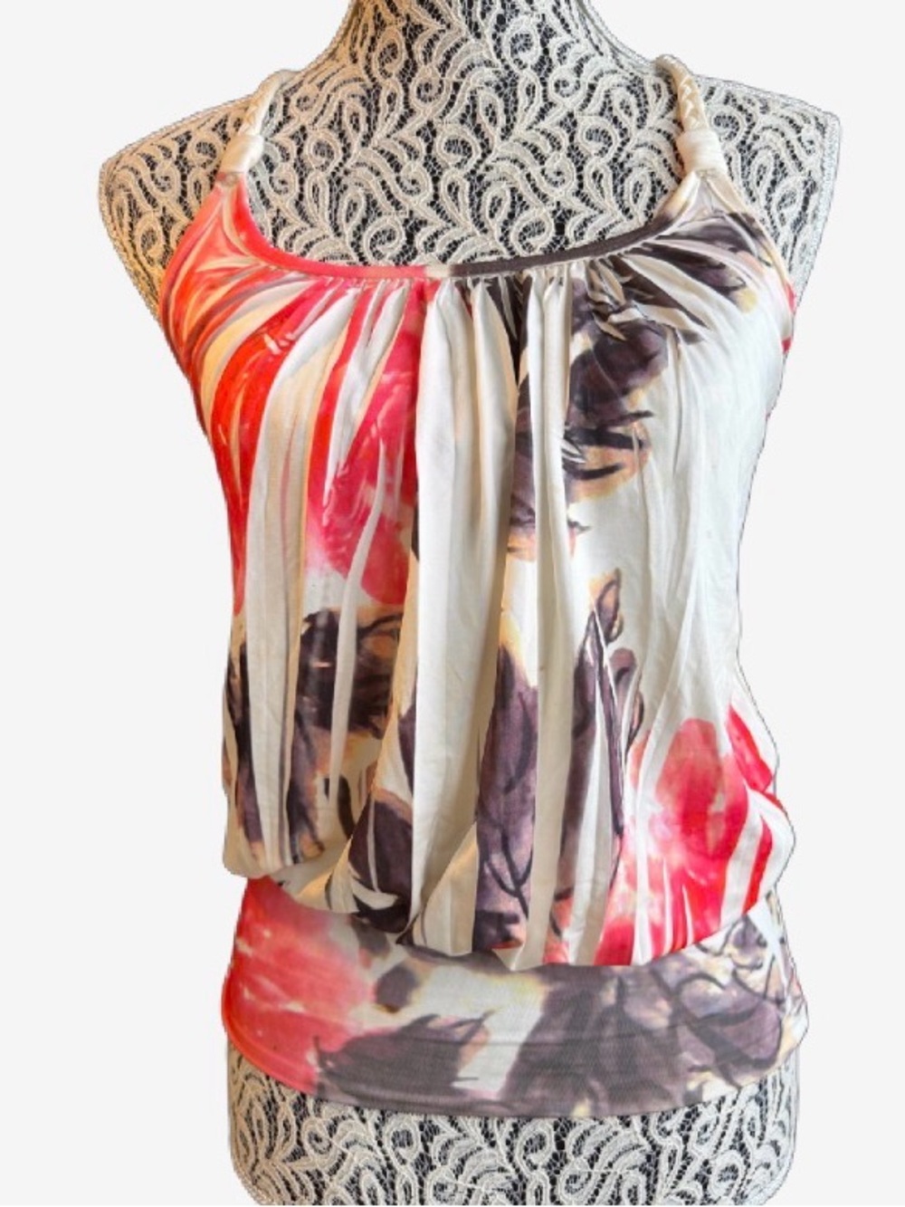 Wet Seal Floral Braided Strap Blouson Tank Top XS Made in USA Y2K